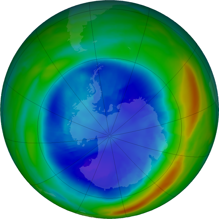 Antarctic ozone map for 30 August 2021